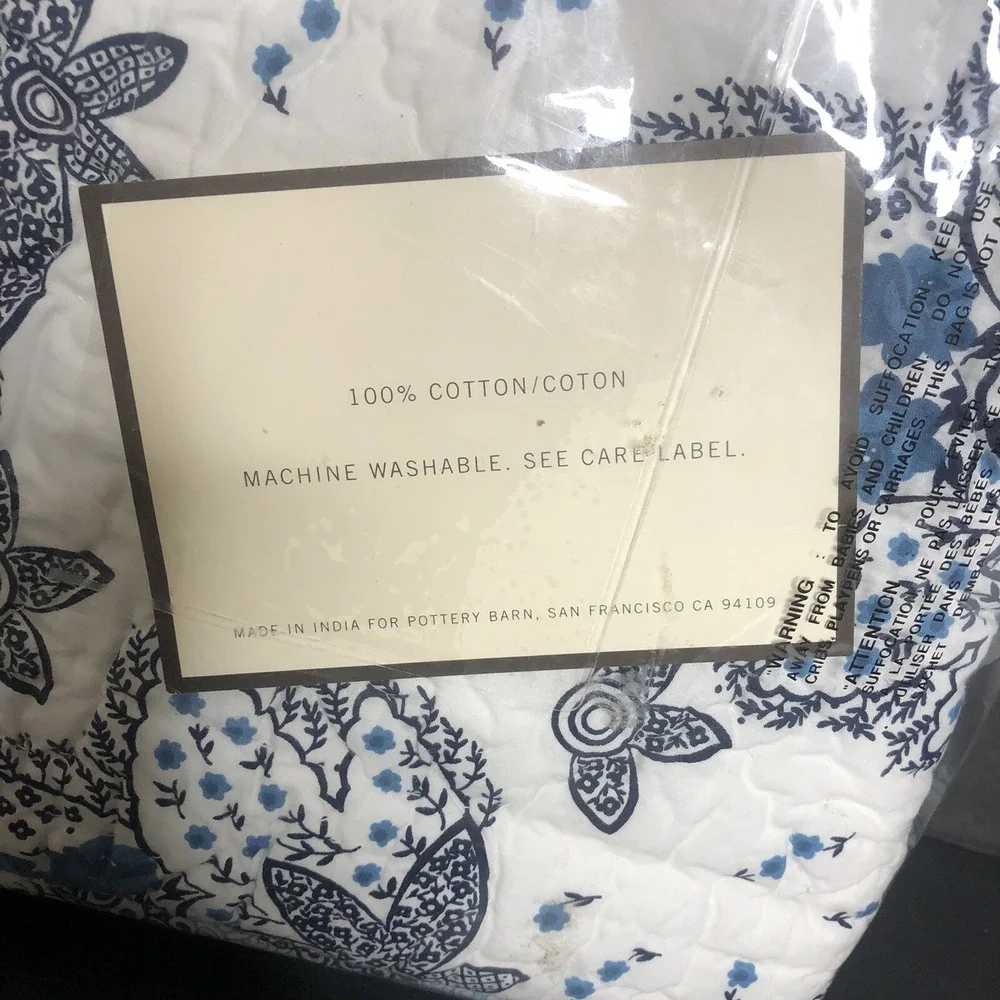 Pottery Barn Daya Quilted Pillow Sham Paisley Blue Standard Size 26 x 20 NEW
